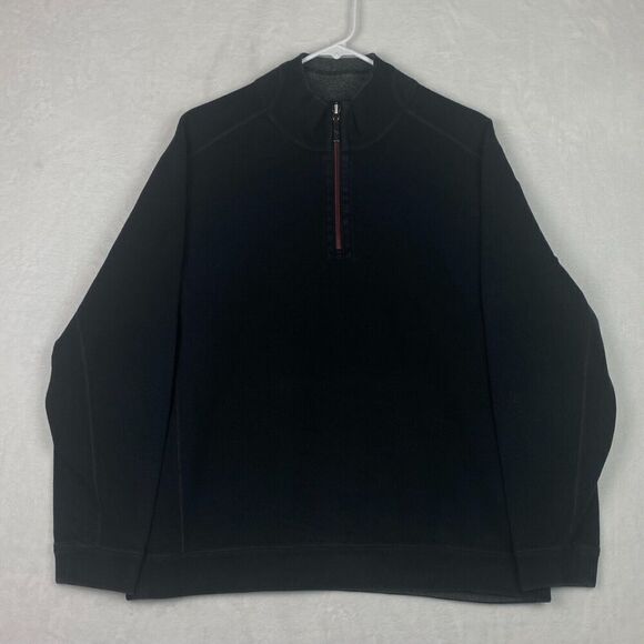 Tommy Bahama Sweater Mens Large Black 1/4 Zip Mock Neck Pullover - Picture 1 of 9